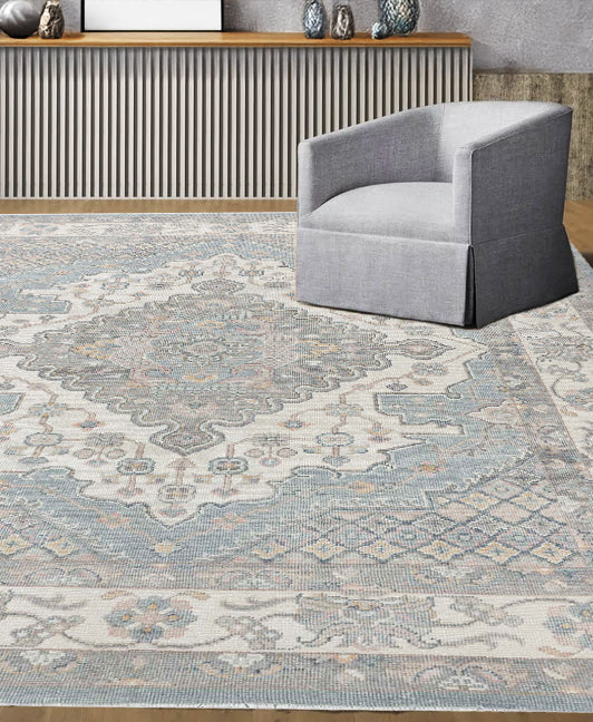 Pacific Ushak 43341 Blue Ivory Transitional Hand Knotted Rug