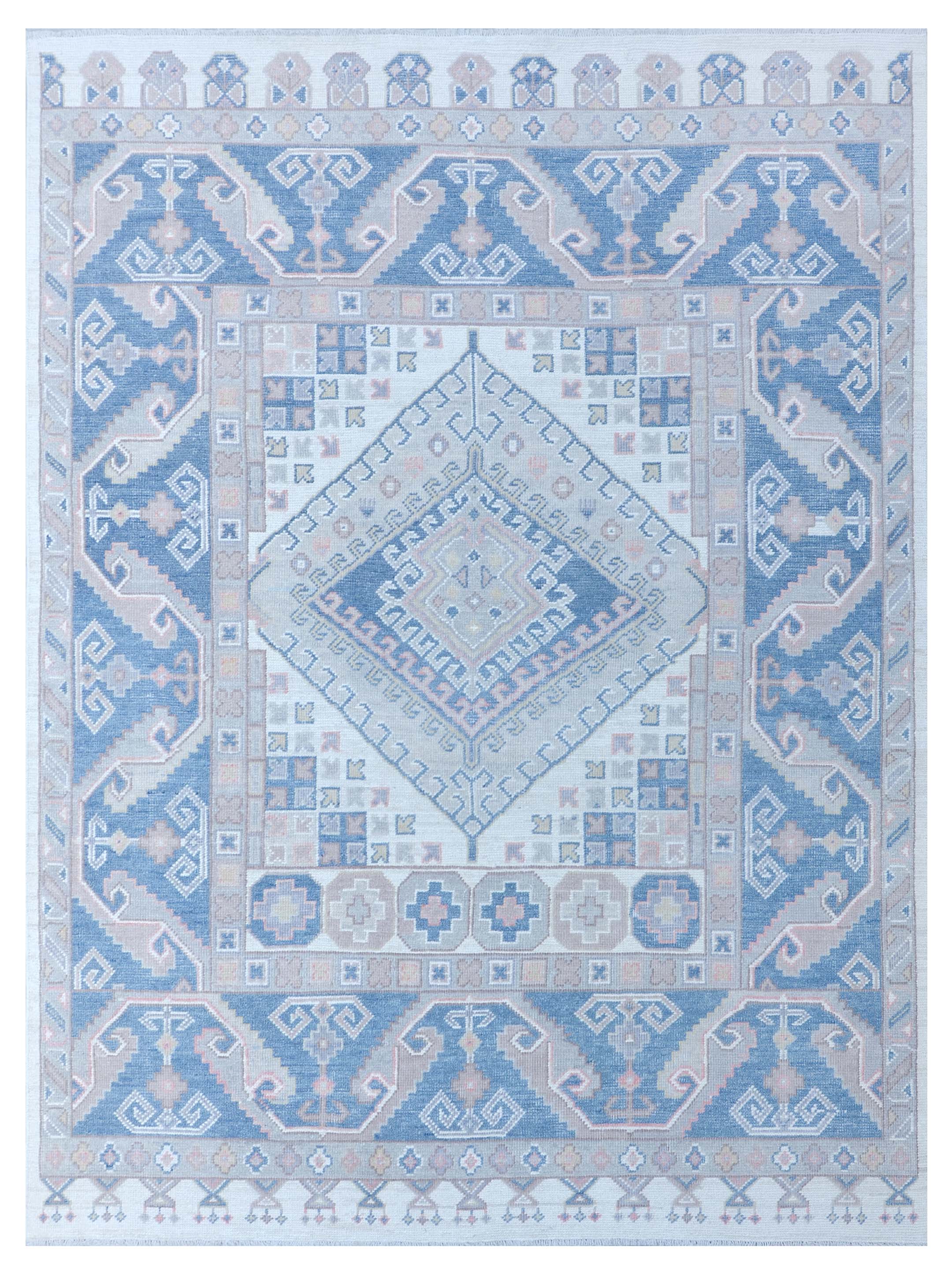 Pacific Ushak 43350 Ivory Blue Transitional Hand Knotted Rug – Pacific Rugs