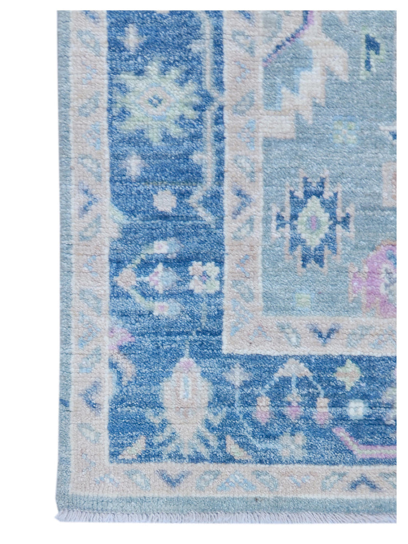 Pacific Ushak Wool Weft 43357 Teal Blue Transitional Hand Knotted Rug