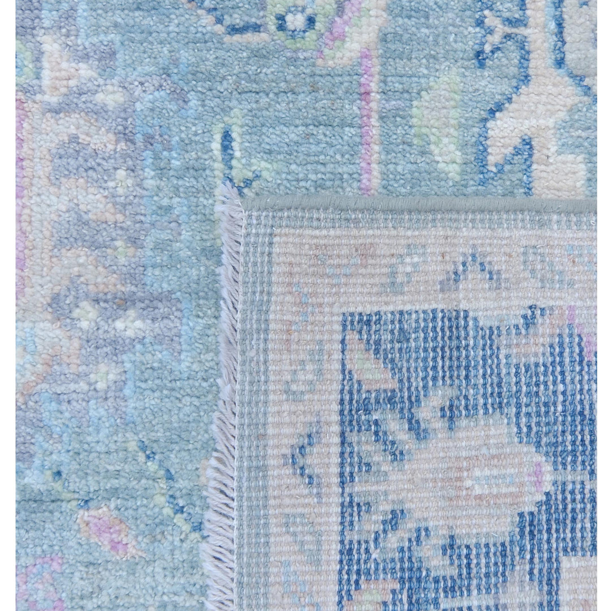 Pacific Ushak Wool Weft 43357 Teal Blue Transitional Hand Knotted Rug
