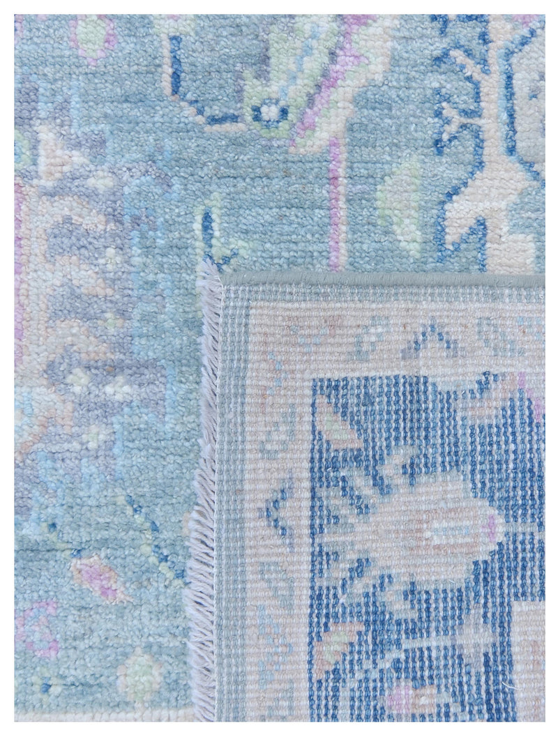 Pacific Ushak Wool Weft 43357 Teal Blue Transitional Hand Knotted Rug