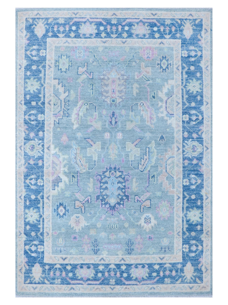 Pacific Ushak Wool Weft  Teal Blue Transitional