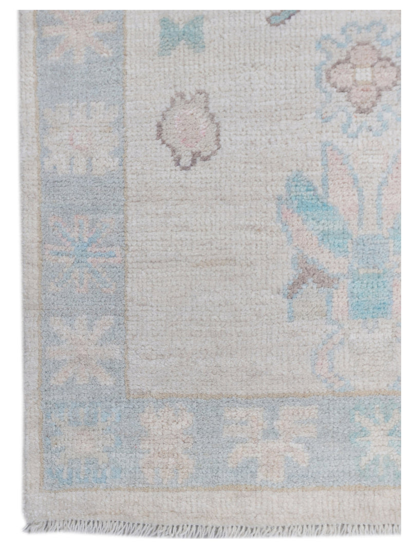 Pacific Ushak Wool Weft 43358 Ivory Lt.Grey Transitional Hand Knotted Rug