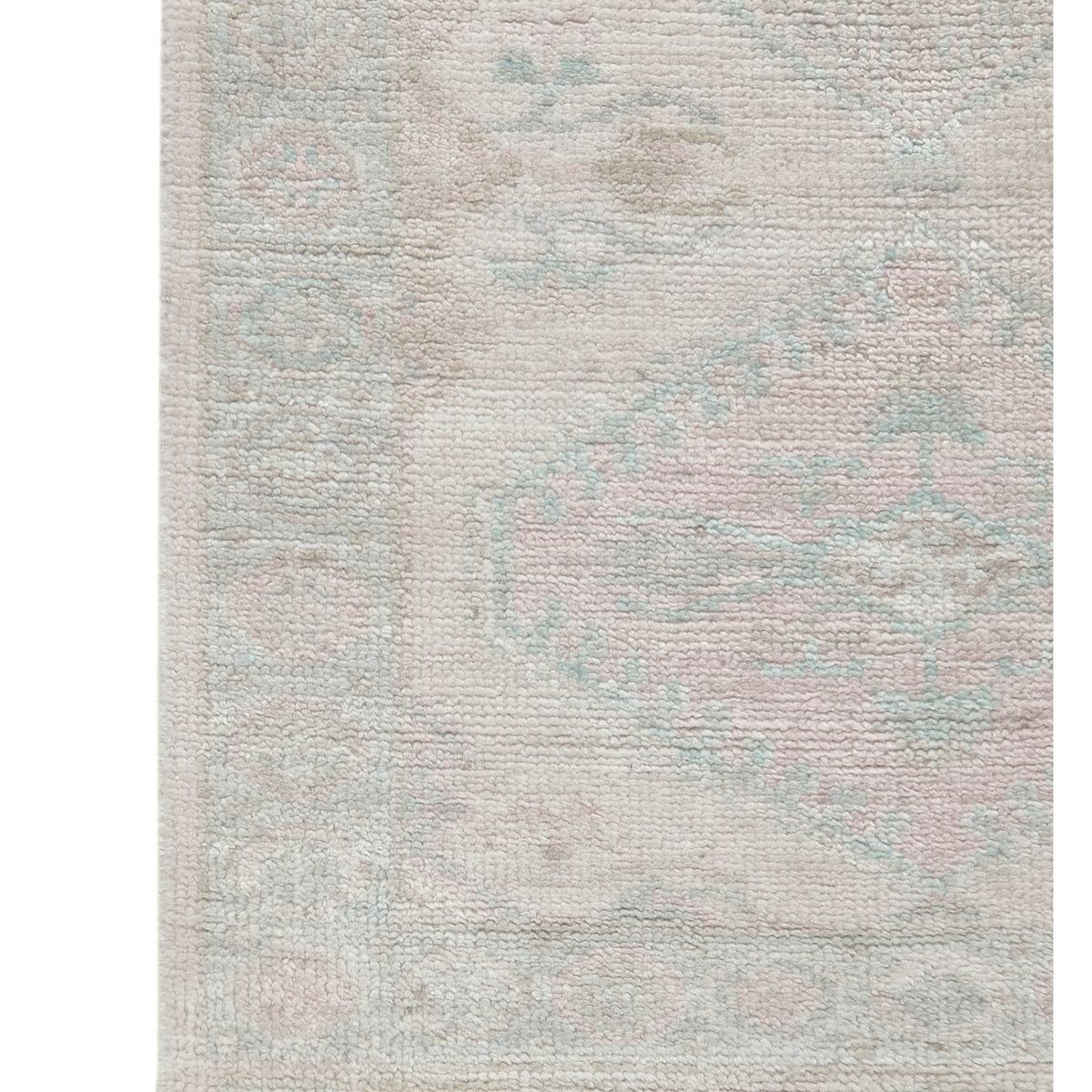 Pacific Ushak Wool Weft 43361 Beige Sky Blue Transitional Hand Knotted Rug