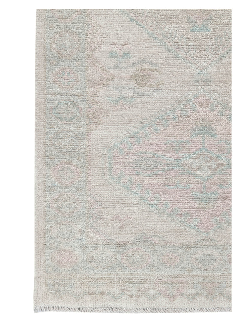 Pacific Ushak Wool Weft 43361 Beige Sky Blue Transitional Hand Knotted Rug