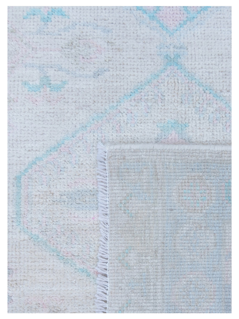 Pacific Ushak Wool Weft 43361 Beige Sky Blue Transitional Hand Knotted Rug