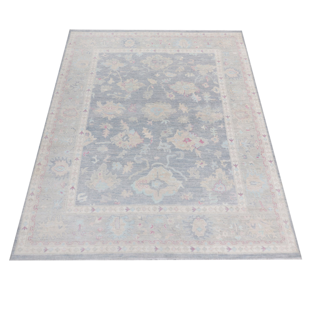 Pacific Ushak Wool Weft 43424 Grey Ivory Transitional Hand Knotted Rug