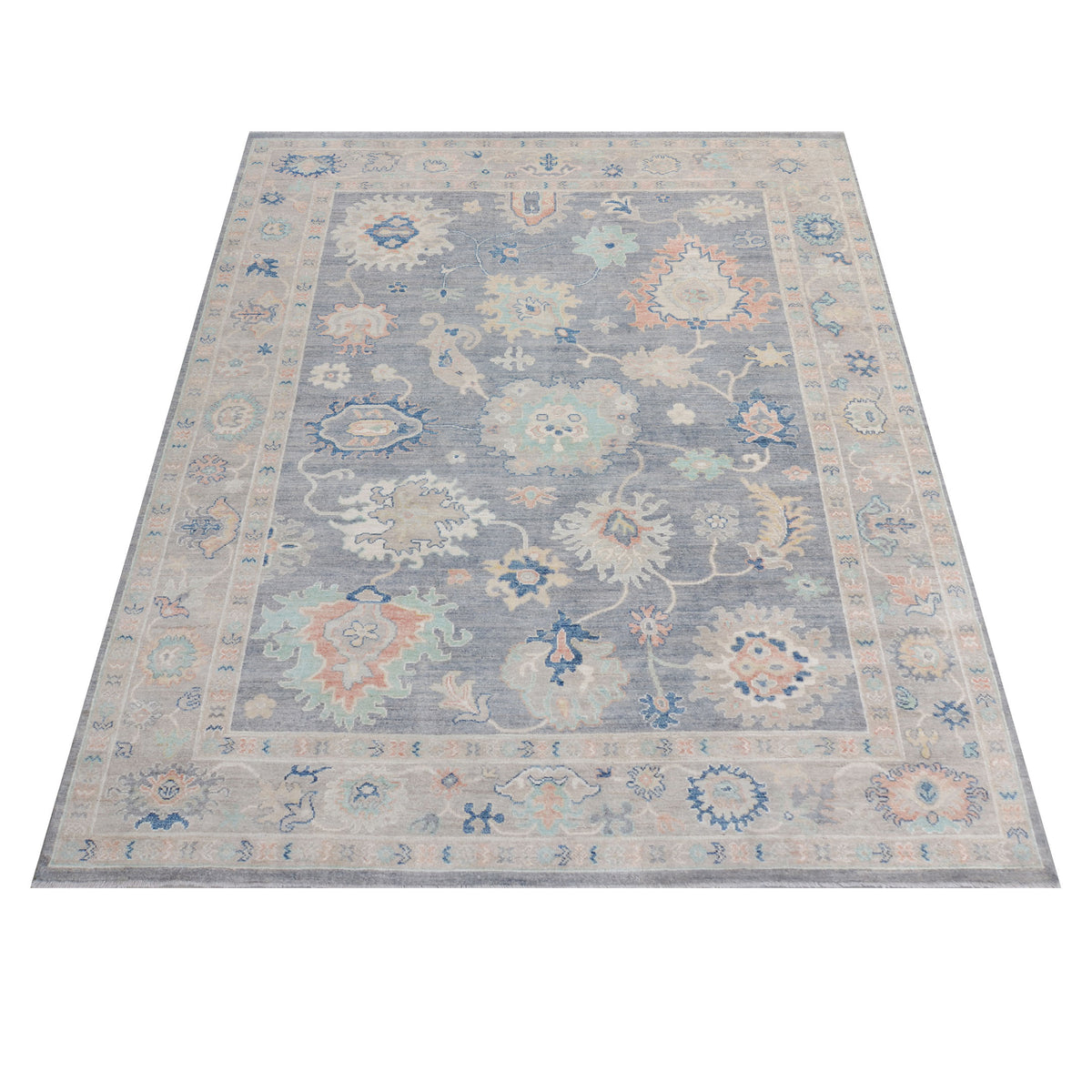 Pacific Ushak Wool Weft 43371 D.Grey Ivory Transitional Hand Knotted Rug