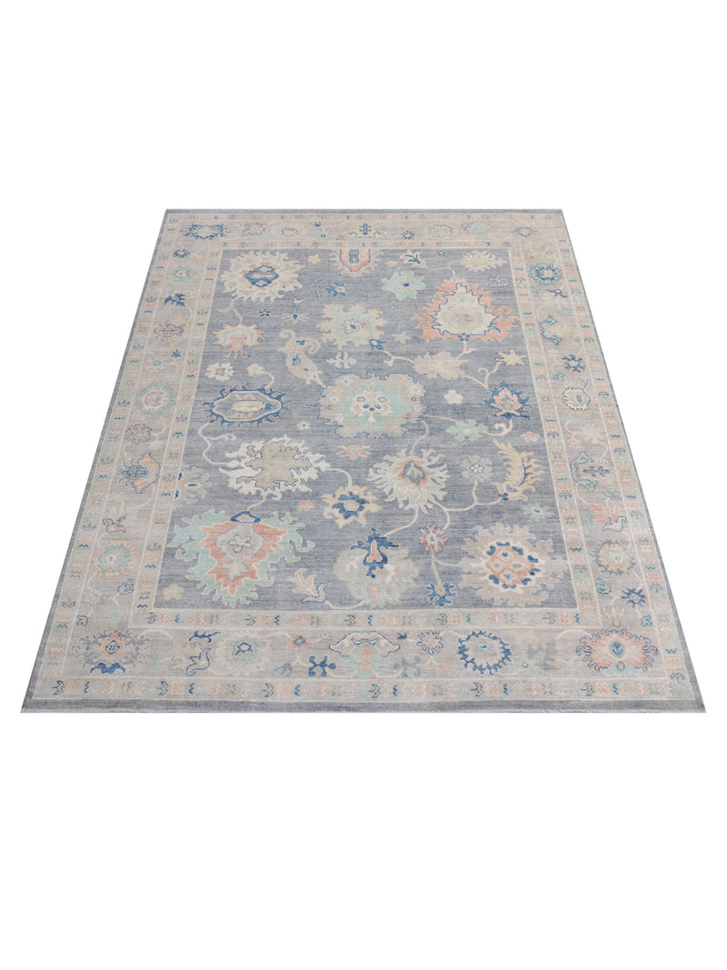 Pacific Ushak Wool Weft 43371 D.Grey Ivory Transitional Hand Knotted Rug