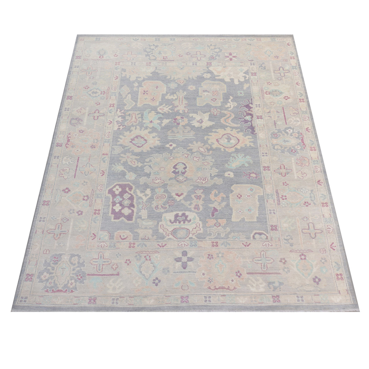 Pacific Ushak Wool Weft 43377 D.Grey Grey Transitional Hand Knotted Rug
