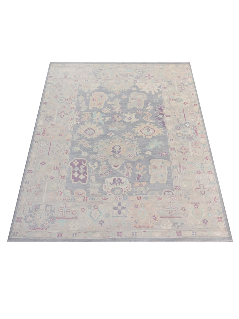 Pacific Ushak Wool Weft 43377 D.Grey Grey Transitional Hand Knotted Rug