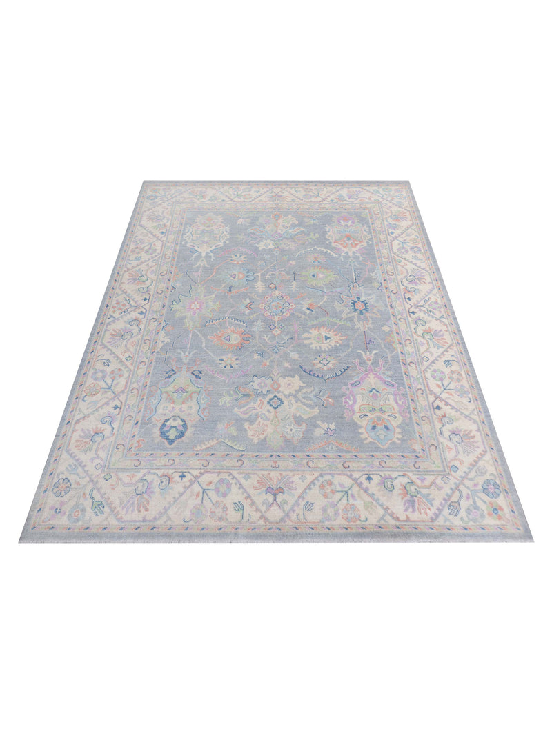 Pacific Ushak Wool Weft 43383 Grey Beige Transitional Hand Knotted Rug