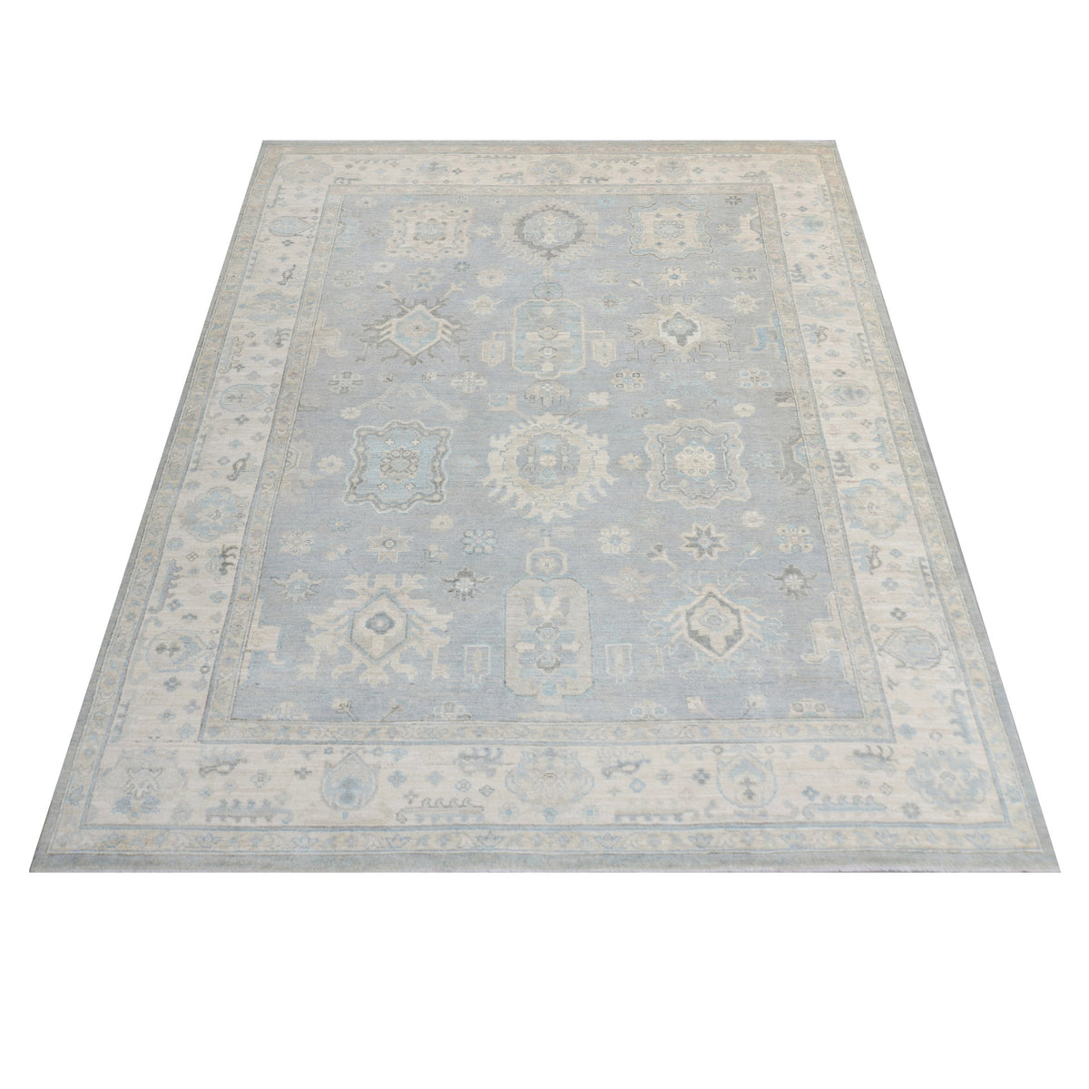 Pacific Ushak Wool Weft 43387 Grey Ivory Transitional Hand Knotted Rug