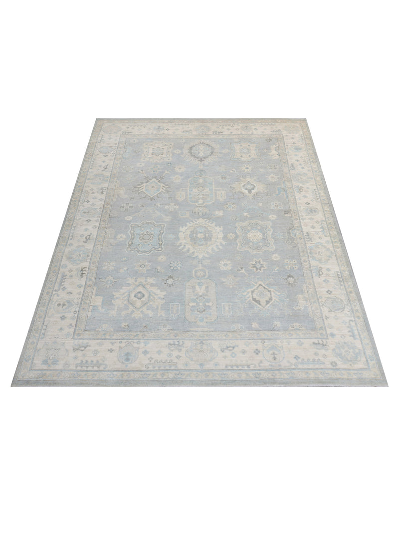 Pacific Ushak Wool Weft 43387 Grey Ivory Transitional Hand Knotted Rug