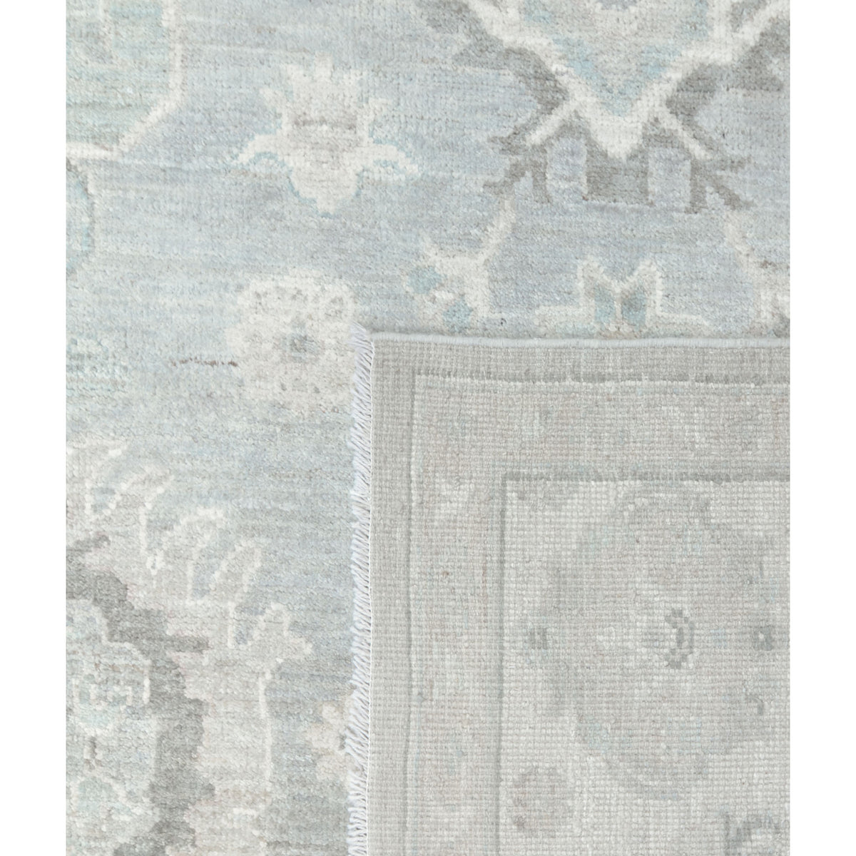Pacific Ushak Wool Weft 43387 Grey Ivory Transitional Hand Knotted Rug