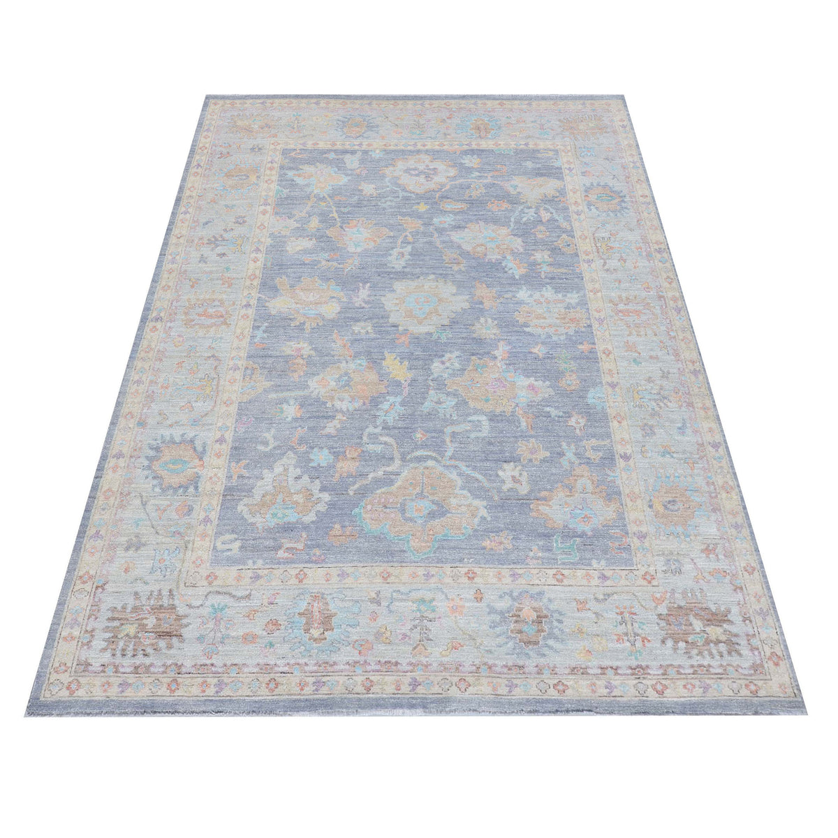 Pacific Ushak Wool Weft 43402 Grey Ivory Transitional Hand Knotted Rug