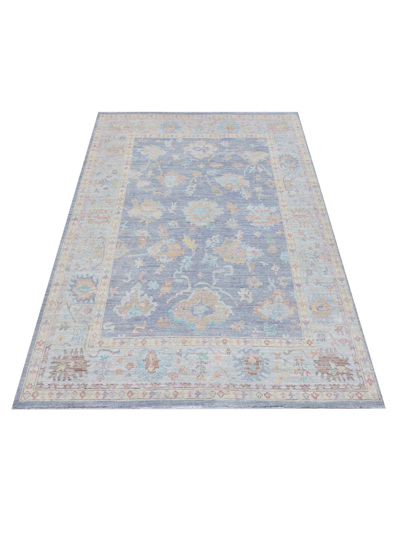 Pacific Ushak Wool Weft 43402 Grey Ivory Transitional Hand Knotted Rug