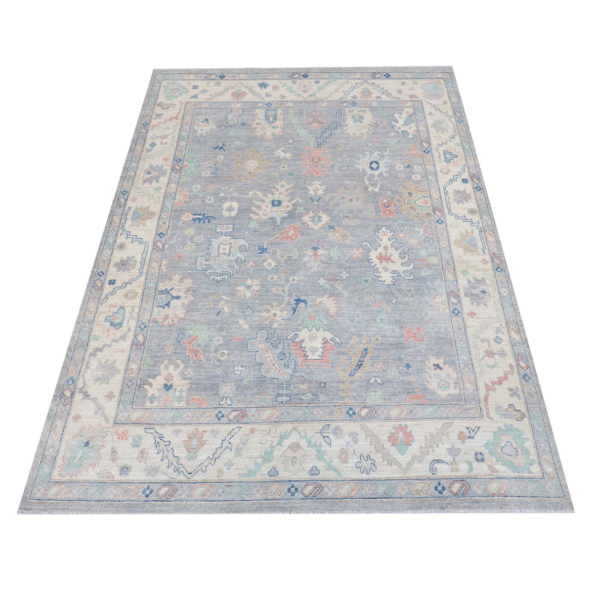 Pacific Ushak Wool Weft 43404 Grey Ivory Transitional Hand Knotted Rug