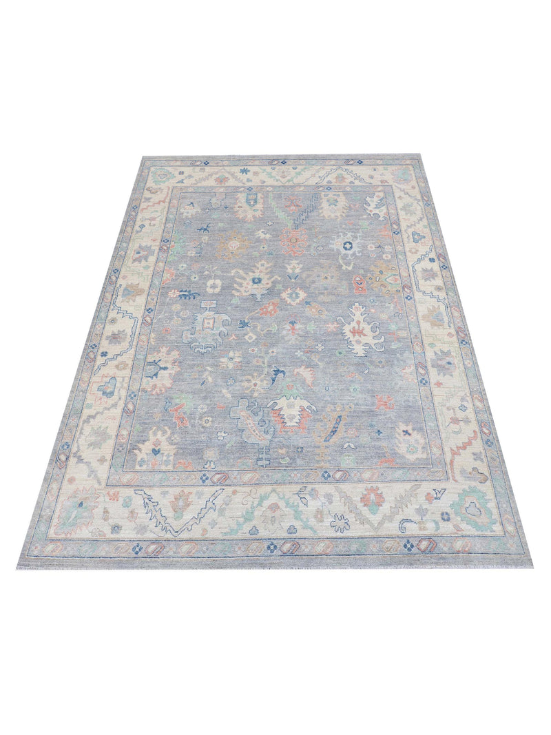 Pacific Ushak Wool Weft 43404 Grey Ivory Transitional Hand Knotted Rug