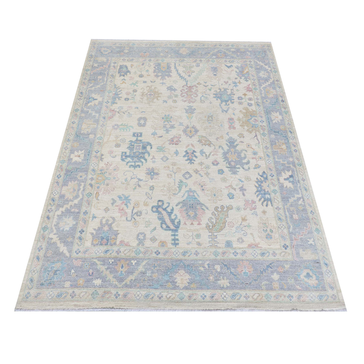 Pacific Ushak Wool Weft 43405 Ivory Grey Transitional Hand Knotted Rug