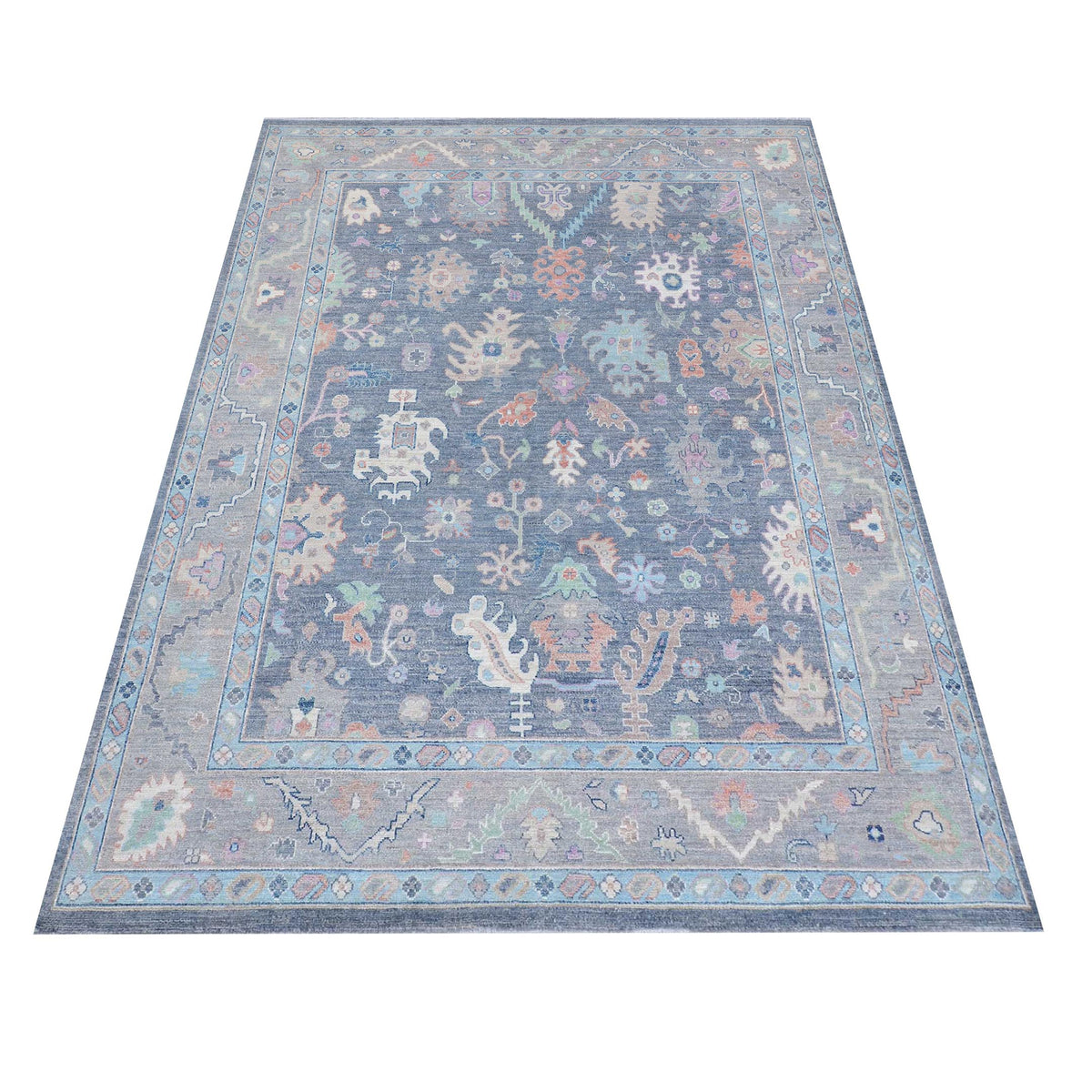 Pacific Ushak Wool Weft 43406 Grey Ivory Transitional Hand Knotted Rug