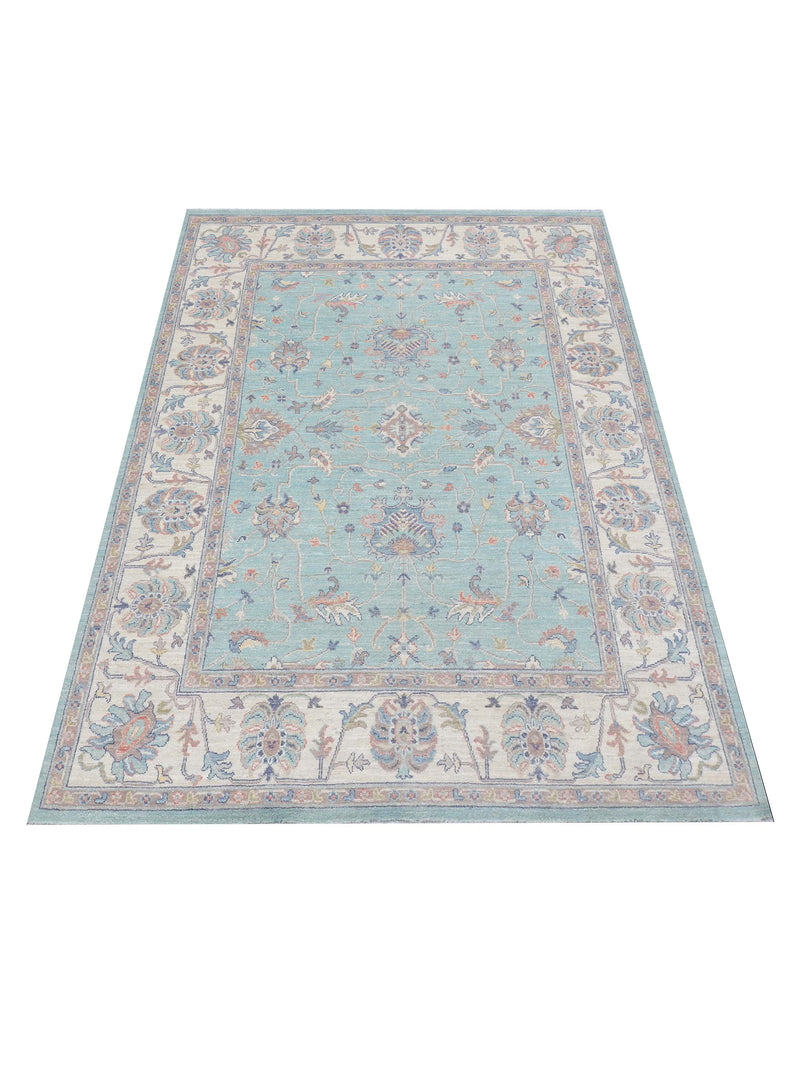 Pacific Ushak Wool Weft 43408 Green Ivory Transitional Hand Knotted Rug