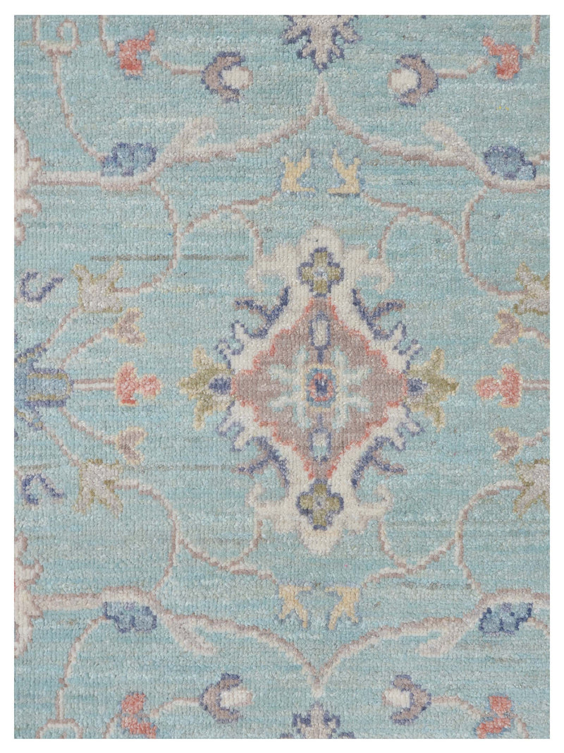 Pacific Ushak Wool Weft 43408 Green Ivory Transitional Hand Knotted Rug