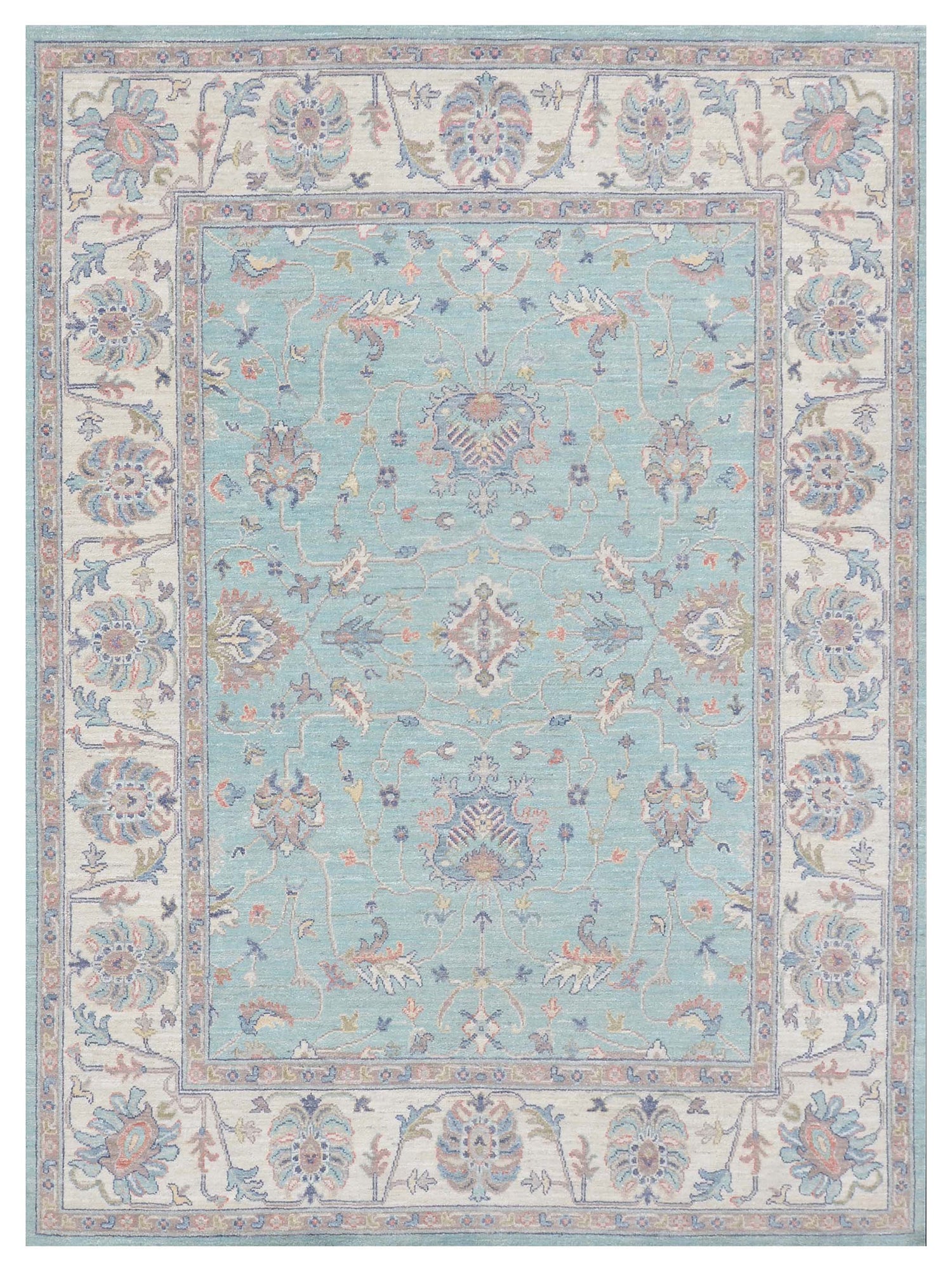 Pacific Ushak Wool Weft  Green Ivory Transitional