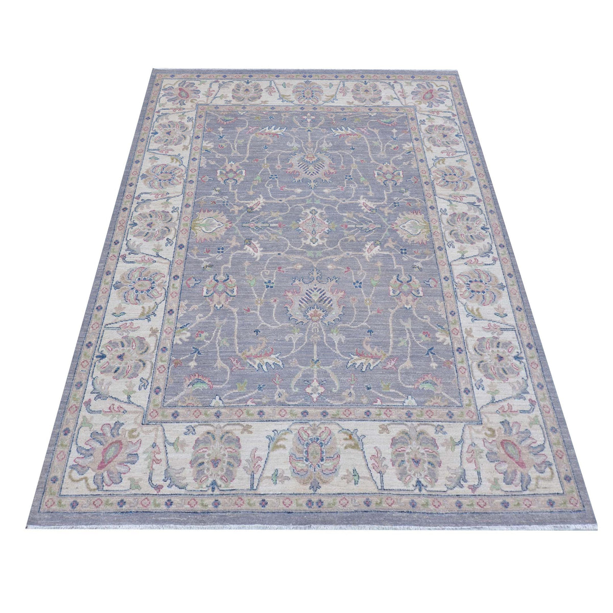 Pacific Ushak Wool Weft 43409 Grey Ivory Transitional Hand Knotted Rug