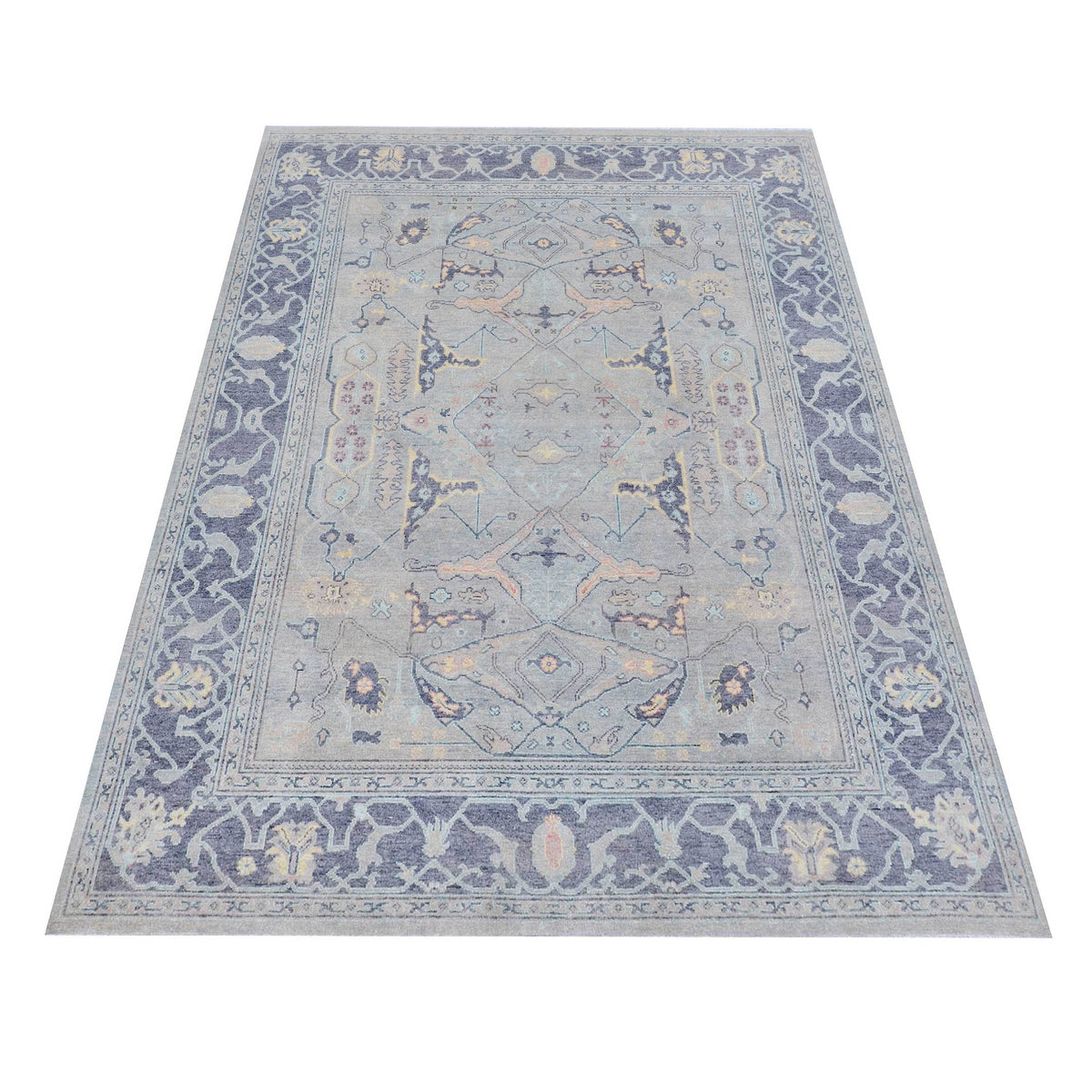 Pacific Ushak Wool Weft 43410 Ivory Grey Transitional Hand Knotted Rug