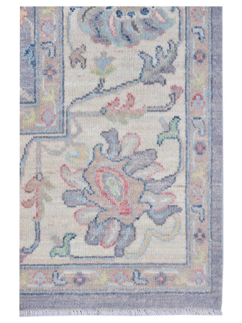 Pacific Ushak Wool Weft 43411 Grey Ivory Transitional Hand Knotted Rug