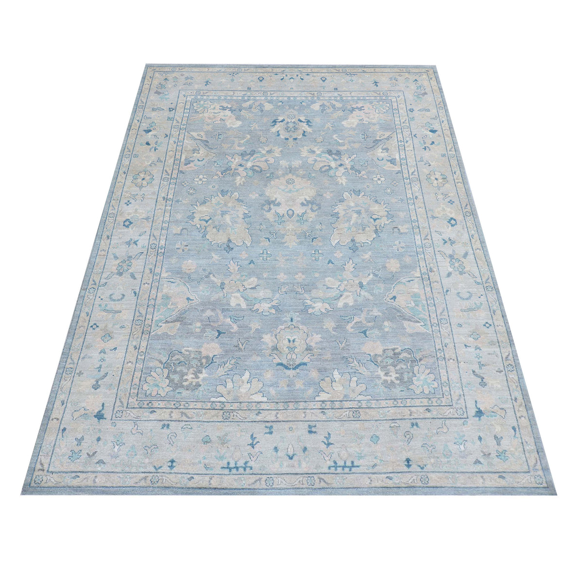 Pacific Ushak Wool Weft 43413 Grey Ivory Transitional Hand Knotted Rug