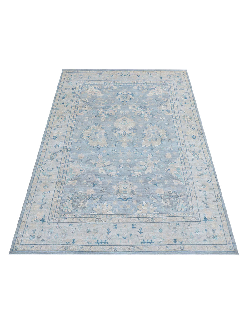 Pacific Ushak Wool Weft 43413 Grey Ivory Transitional Hand Knotted Rug