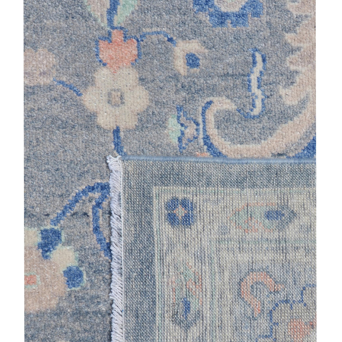 Pacific Ushak Wool Weft 43416 Grey Sky Blue Transitional Hand Knotted Rug
