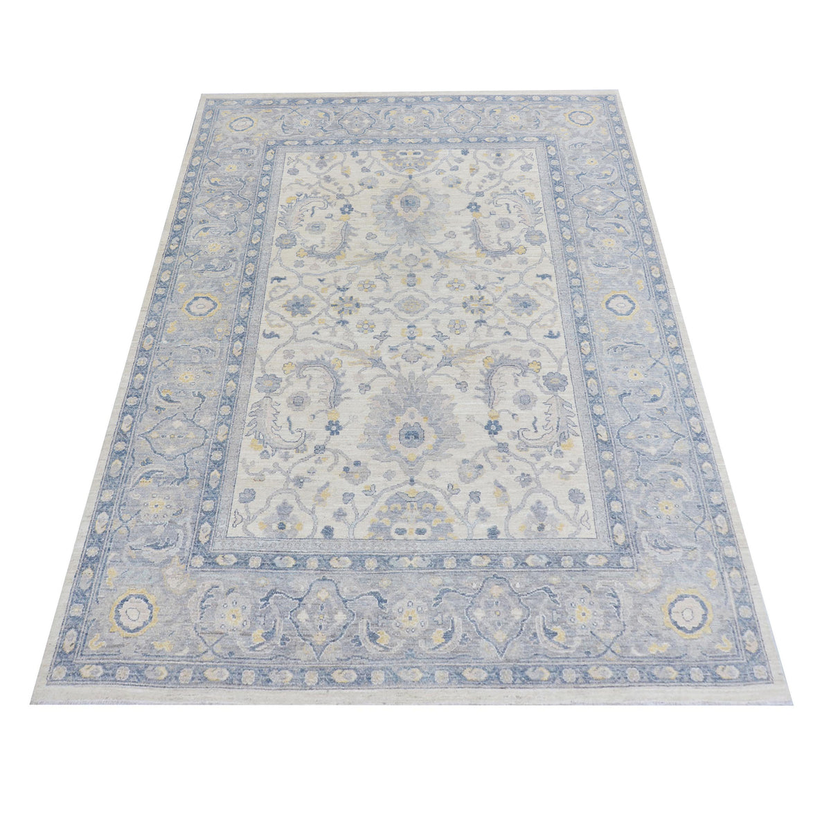 Pacific Ushak Wool Weft 43417 Ivory White Transitional Hand Knotted Rug