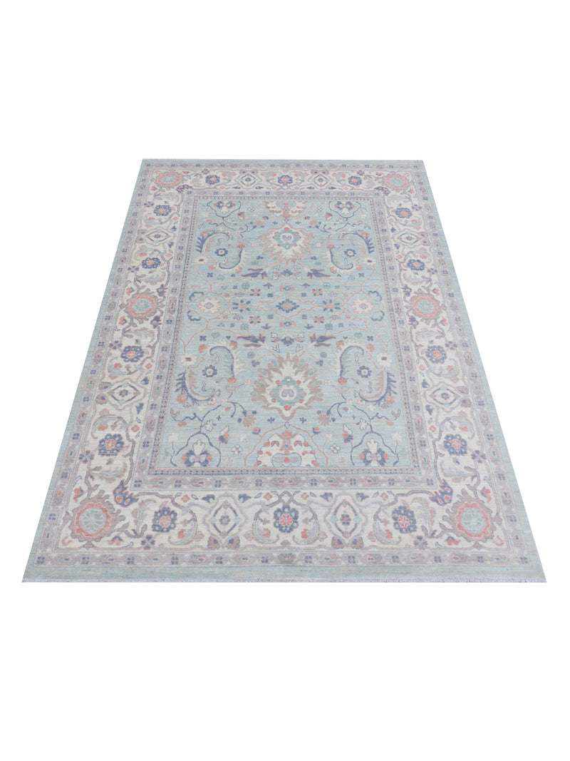 Pacific Ushak Wool Weft 43419 Grey Ivory Transitional Hand Knotted Rug