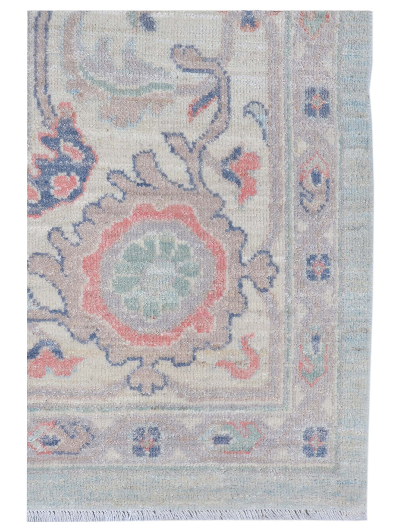 Pacific Ushak Wool Weft 43419 Grey Ivory Transitional Hand Knotted Rug