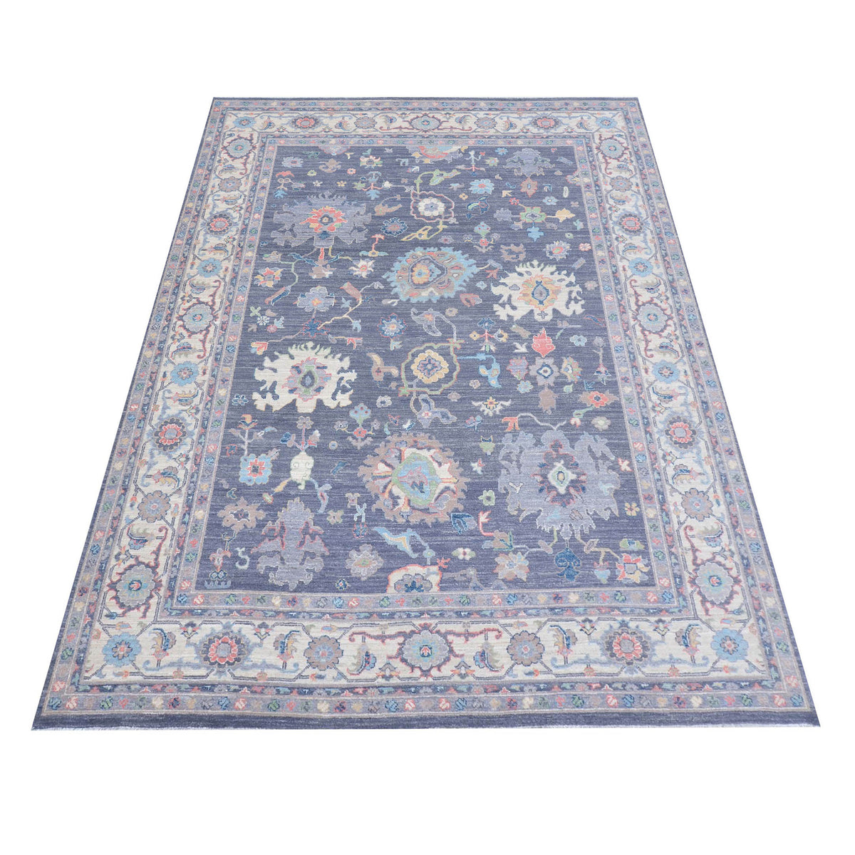 Pacific Ushak Wool Weft 43420 Grey Ivory Transitional Hand Knotted Rug