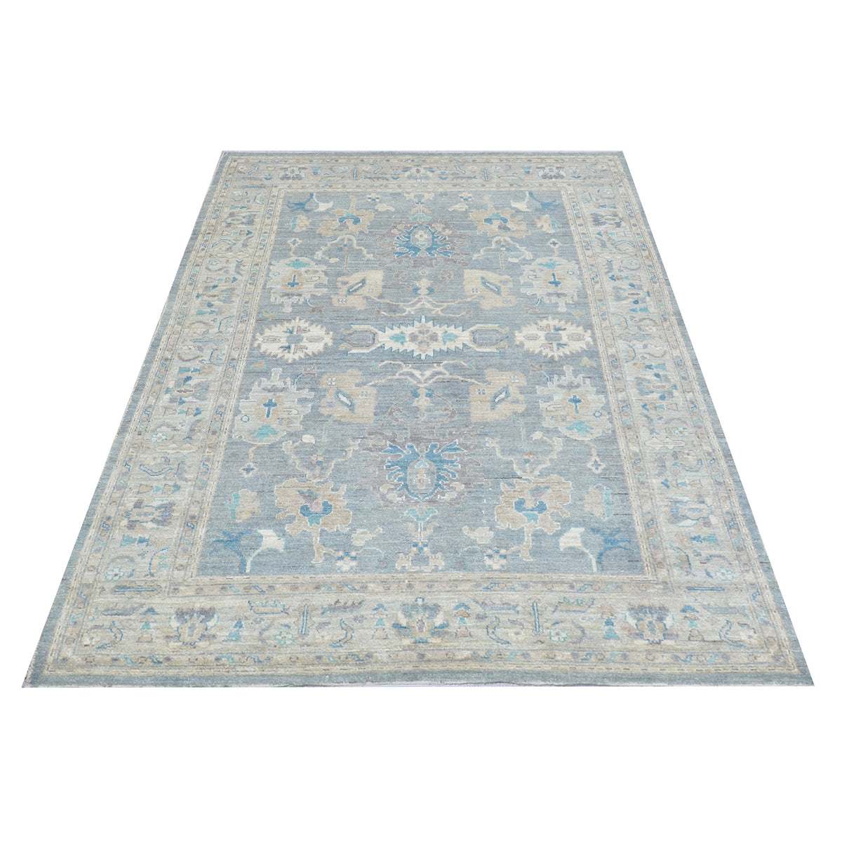 Pacific Ushak Wool Weft 43425 Green Ivory Transitional Hand Knotted Rug