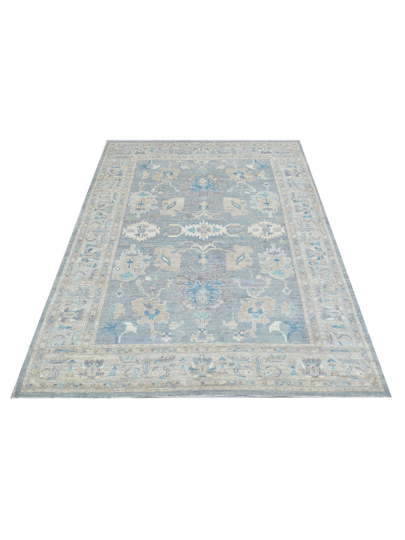 Pacific Ushak Wool Weft 43425 Green Ivory Transitional Hand Knotted Rug