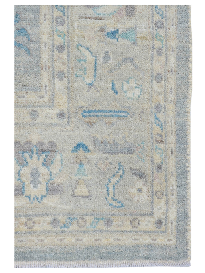 Pacific Ushak Wool Weft 43425 Green Ivory Transitional Hand Knotted Rug
