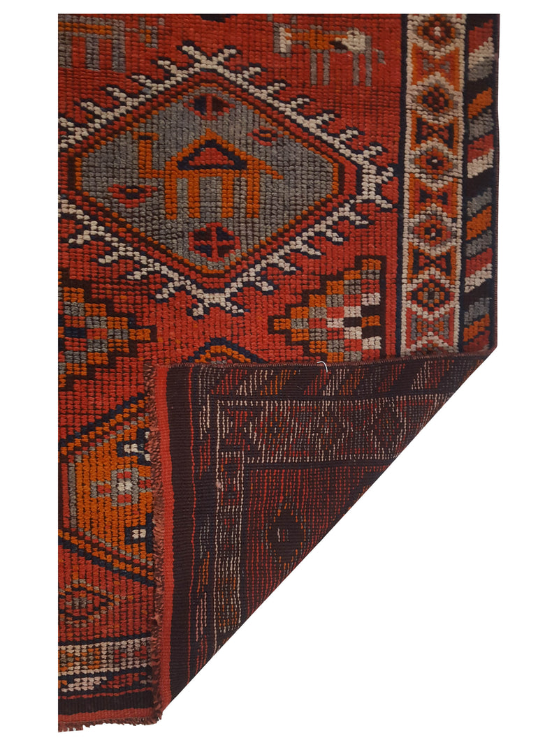 Pacific Kurdish 43543 Orange Ivory Traditional Hand Knotted Rug