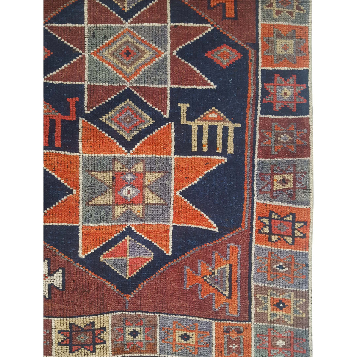 Pacific Kurdish 43552 Navy Orange Traditional Hand Knotted Rug