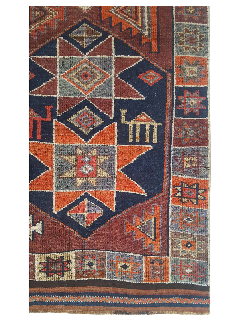 Pacific Kurdish 43552 Navy Orange Traditional Hand Knotted Rug