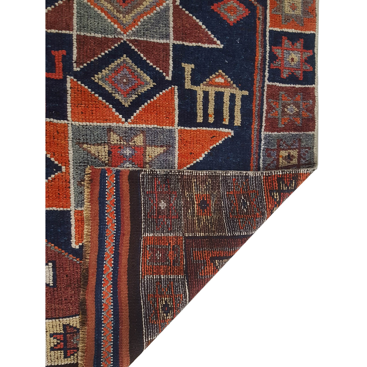 Pacific Kurdish 43552 Navy Orange Traditional Hand Knotted Rug