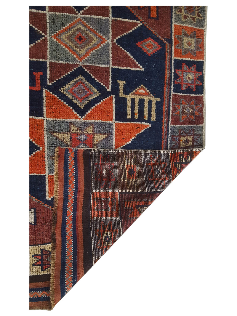 Pacific Kurdish 43552 Navy Orange Traditional Hand Knotted Rug