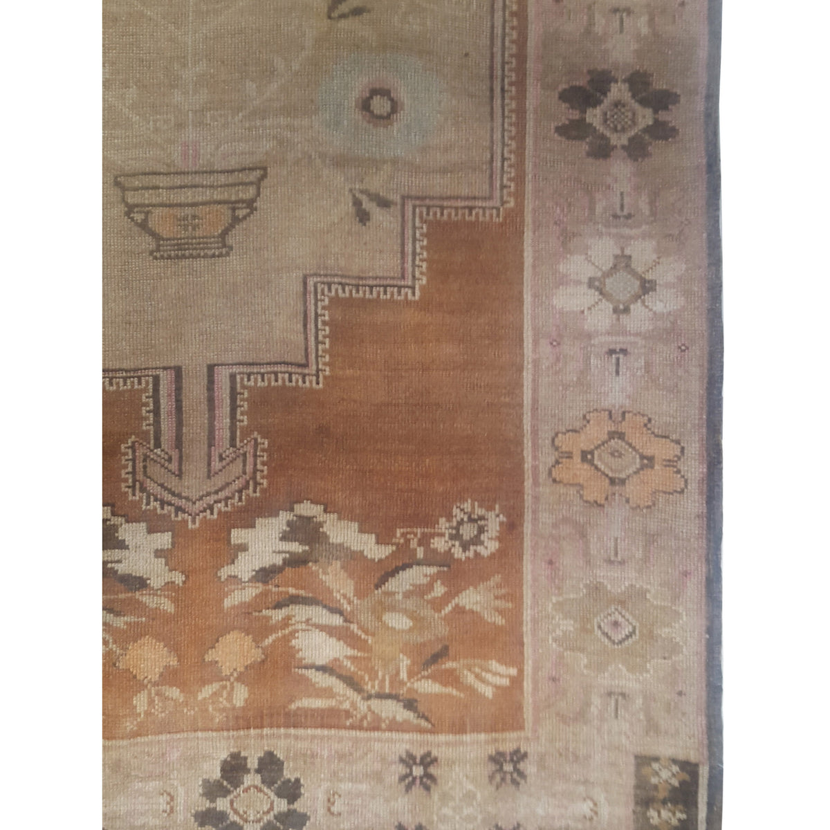 Pacific Antique Ushak 43580 Brown Beige Traditional Antique Rug