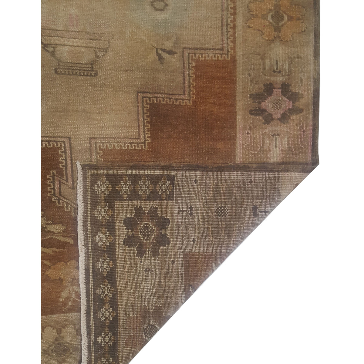 Pacific Antique Ushak 43580 Brown Beige Traditional Antique Rug
