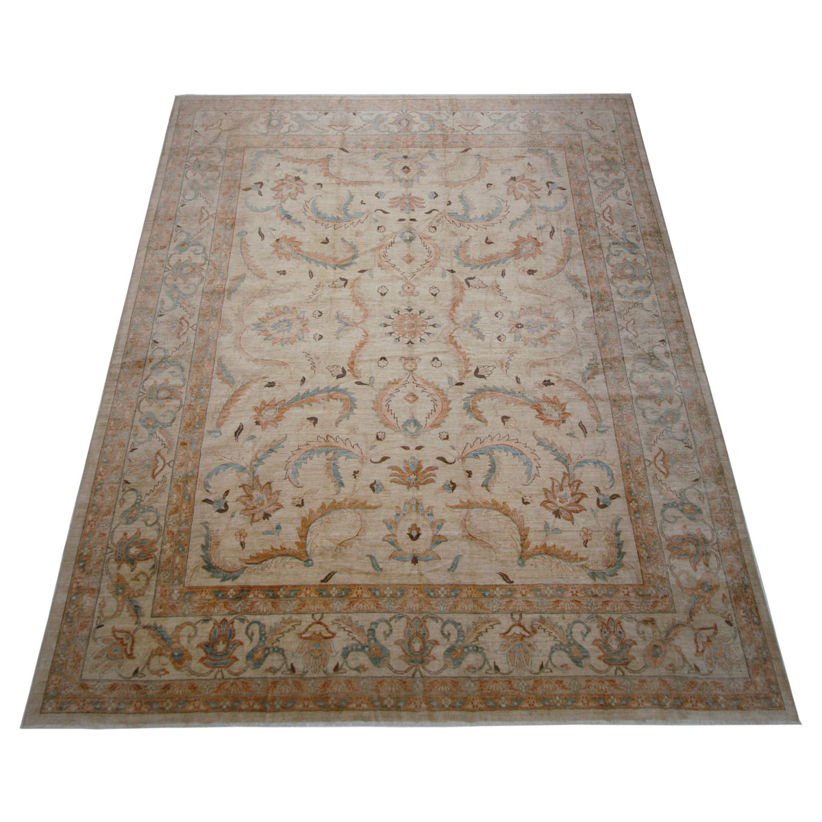Pacific Ziegler 43591 Ivory Teal Transitional Hand Knotted Rug