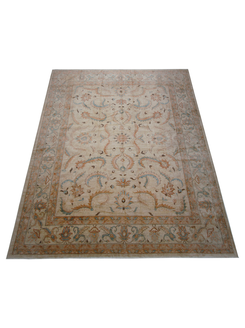 Pacific Ziegler 43591 Ivory Teal Transitional Hand Knotted Rug